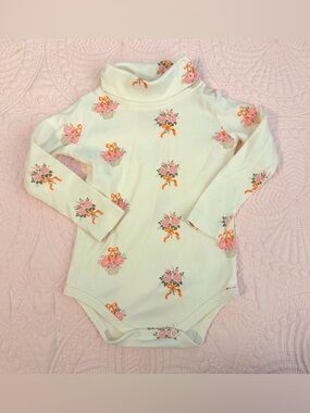 The Beaufort Bonnet Company Cream Turtleneck One-Piece with Pink Floral Bows